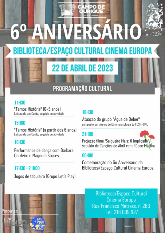 6º Aniversário Biblioteca / Espaço Cultural Cinema Europa